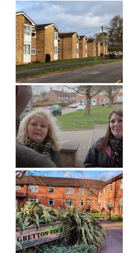 Theme two housing, housing officers visiting a tenant and Gretton court